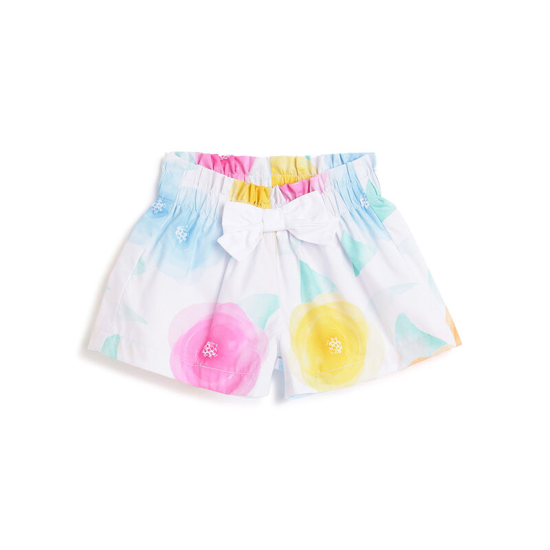 Girls White and Yellow Floral Printed Shorts image number 0